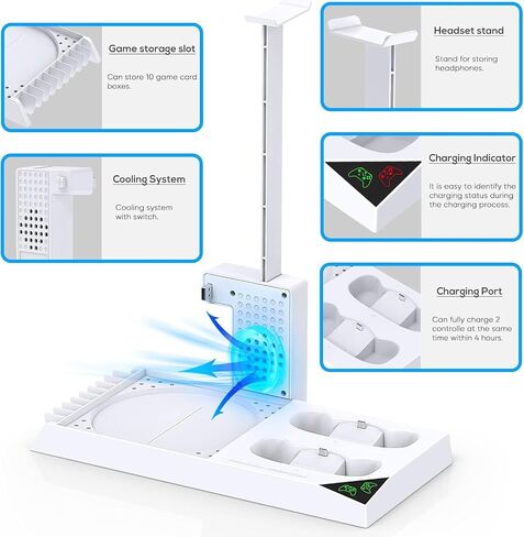 YUANHOT Vertical Cooling Stand Compatible with Xbox Series X, Charging Station Dock with 1400mAh Rechargeable Battery Pack and Dual Controller Charger Ports (NOT Compatible with Xbox One X/S), Black in Kuwait