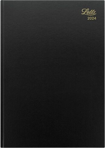 Letts of London Standard A4 Day to a Page Planner بغلاف صلب بمظهر جلدي، طول 11.75 بوصة، مستلزمات مكتبية ومدرسية سوداء in Saudi Arabia