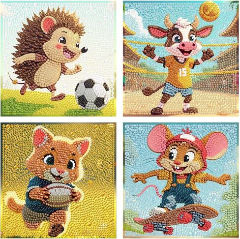 4 Pack Cartoon 5D Diamond Art Kits for Kids,Cute Animals DIY Painting Art Kit for Kids Ages 4-8-12 Mosaic Kits,Diamond Art Painting Craft Kits,Gem Art Full Drill Diamond Dots for Children Gifts 6x6In in Kuwait