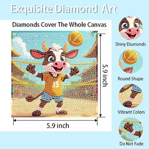 4 Pack Cartoon 5D Diamond Art Kits for Kids,Cute Animals DIY Painting Art Kit for Kids Ages 4-8-12 Mosaic Kits,Diamond Art Painting Craft Kits,Gem Art Full Drill Diamond Dots for Children Gifts 6x6In in Kuwait