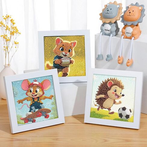 4 Pack Cartoon 5D Diamond Art Kits for Kids,Cute Animals DIY Painting Art Kit for Kids Ages 4-8-12 Mosaic Kits,Diamond Art Painting Craft Kits,Gem Art Full Drill Diamond Dots for Children Gifts 6x6In in Kuwait
