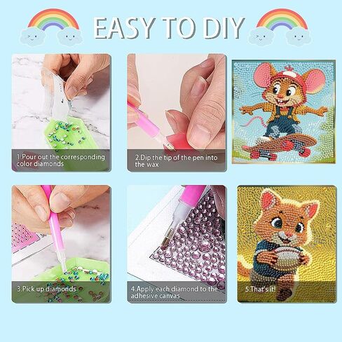 4 Pack Cartoon 5D Diamond Art Kits for Kids,Cute Animals DIY Painting Art Kit for Kids Ages 4-8-12 Mosaic Kits,Diamond Art Painting Craft Kits,Gem Art Full Drill Diamond Dots for Children Gifts 6x6In in Kuwait