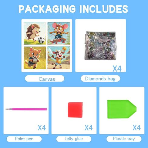 4 Pack Cartoon 5D Diamond Art Kits for Kids,Cute Animals DIY Painting Art Kit for Kids Ages 4-8-12 Mosaic Kits,Diamond Art Painting Craft Kits,Gem Art Full Drill Diamond Dots for Children Gifts 6x6In in Kuwait
