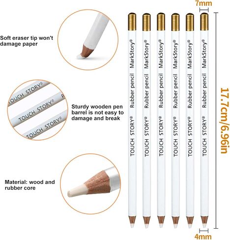 DOETYD 6 Pcs Eraser Pencil, Highlight Eraser Pencil Wooden Rubber Pencil Detail Eraser for Sketching Drawing Detail Revise in Saudi Arabia