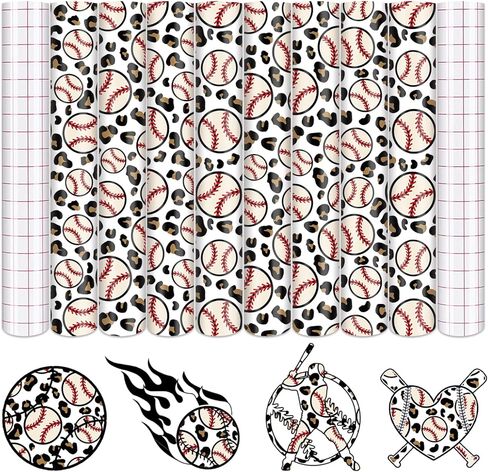 Tintnut Baseball Permanent Vinyl - 10 Sheets 12"x10", Sports Pattern Printed Vinyl Compatible with Cricut Machine, Patterned Permanent Adhesive Vinyl Sheets, Pattern Vinyl Permanent in Saudi Arabia
