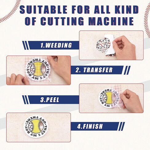 Tintnut Baseball Permanent Vinyl - 10 Sheets 12"x10", Sports Pattern Printed Vinyl Compatible with Cricut Machine, Patterned Permanent Adhesive Vinyl Sheets, Pattern Vinyl Permanent in Saudi Arabia