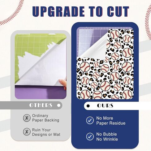 Tintnut Baseball Permanent Vinyl - 10 Sheets 12"x10", Sports Pattern Printed Vinyl Compatible with Cricut Machine, Patterned Permanent Adhesive Vinyl Sheets, Pattern Vinyl Permanent in Saudi Arabia