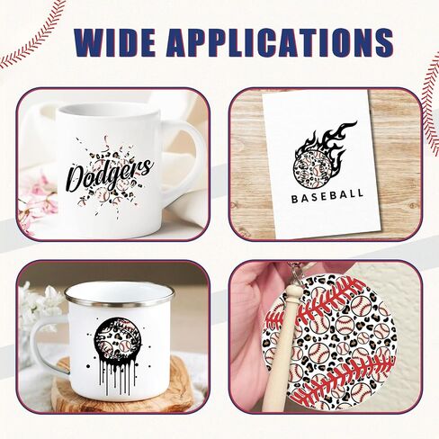 Tintnut Baseball Permanent Vinyl - 10 Sheets 12"x10", Sports Pattern Printed Vinyl Compatible with Cricut Machine, Patterned Permanent Adhesive Vinyl Sheets, Pattern Vinyl Permanent in Saudi Arabia