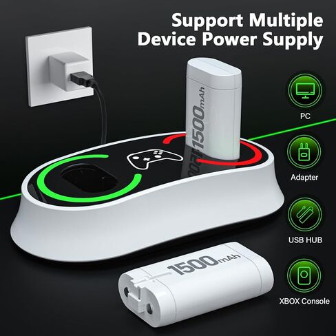 حزمة بطارية لوحدة تحكم Xbox 2x4400 مللي واط في الساعة/ 1600 مللي أمبير في الساعة، بطارية قابلة للشحن السريع وشاحن لجهاز Xbox One، محطة شحن بطارية لجهاز Xbox One S|X، One Elite، Series X|S، ملحق لجهاز Xbox in Kuwait