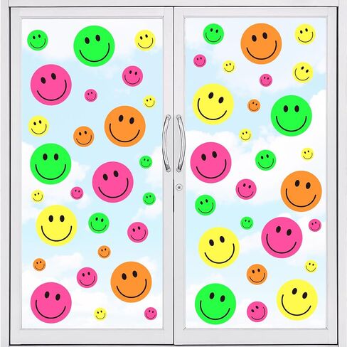 Whaline 9 Sheets Happy Smile Face Window Clings Cute Yellow Happy Face Window Decal Double-Sided Cartoon Window Stickers Reusable for Home School Office Nursery Decor in Saudi Arabia