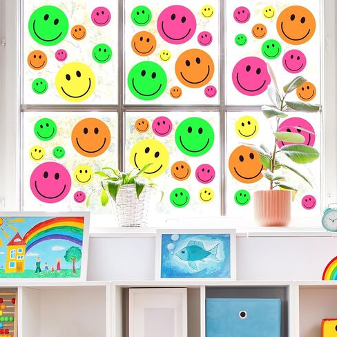 Whaline 9 Sheets Happy Smile Face Window Clings Cute Yellow Happy Face Window Decal Double-Sided Cartoon Window Stickers Reusable for Home School Office Nursery Decor in Saudi Arabia