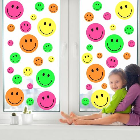Whaline 9 Sheets Happy Smile Face Window Clings Cute Yellow Happy Face Window Decal Double-Sided Cartoon Window Stickers Reusable for Home School Office Nursery Decor in Saudi Arabia