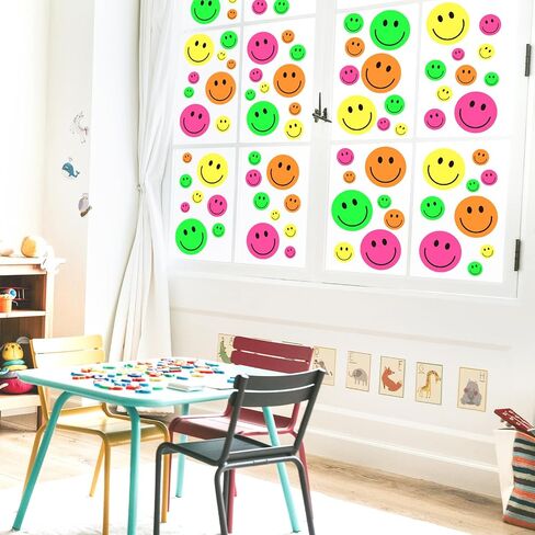 Whaline 9 Sheets Happy Smile Face Window Clings Cute Yellow Happy Face Window Decal Double-Sided Cartoon Window Stickers Reusable for Home School Office Nursery Decor in Saudi Arabia