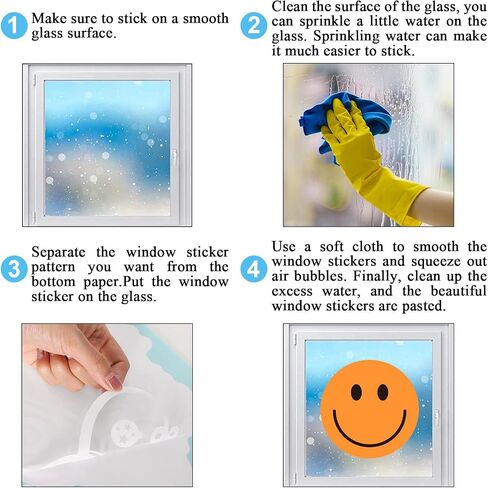 Whaline 9 Sheets Happy Smile Face Window Clings Cute Yellow Happy Face Window Decal Double-Sided Cartoon Window Stickers Reusable for Home School Office Nursery Decor in Saudi Arabia