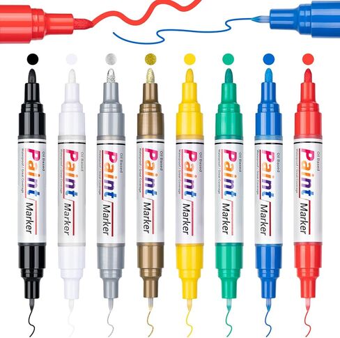 Oil Based Paint Markers, 8 Colors Dual Tip Permanent Paint Pens Paint Markers(0.7mm & 3mm), Waterproof Paint Pen for Rock Painting, Metal Wood Glass Stone Canvas Mugs Fabric Plastic in Saudi Arabia