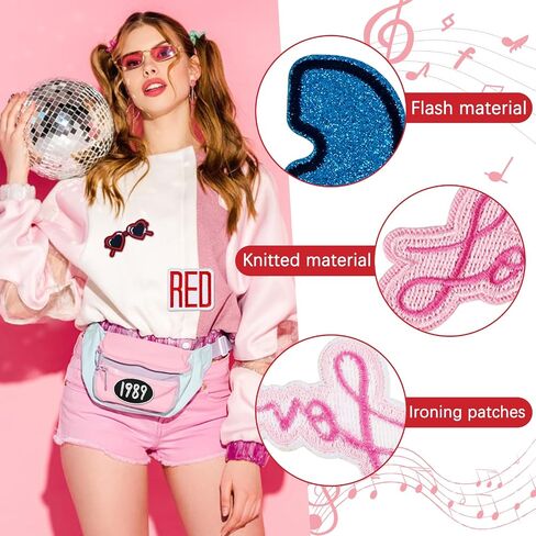 9Pcs Music Singer Embroidered Iron on Patches for Hat Clothing Backpack Pink Popular Sew Applique Number Fabric Repair Patch Set DIY Craft Accessories Collection Merch Gifts for Music Fans in Kuwait