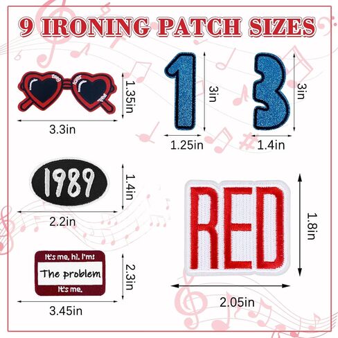 9Pcs Music Singer Embroidered Iron on Patches for Hat Clothing Backpack Pink Popular Sew Applique Number Fabric Repair Patch Set DIY Craft Accessories Collection Merch Gifts for Music Fans in Kuwait