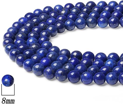 DUQGUHO Lapis Lazuli Beads 8mm Natural Crystal Blue Beads Round Polishing Stone Bead Genuine Gemstone Beads for DIY Jewelry Making 47 Pcs in Kuwait