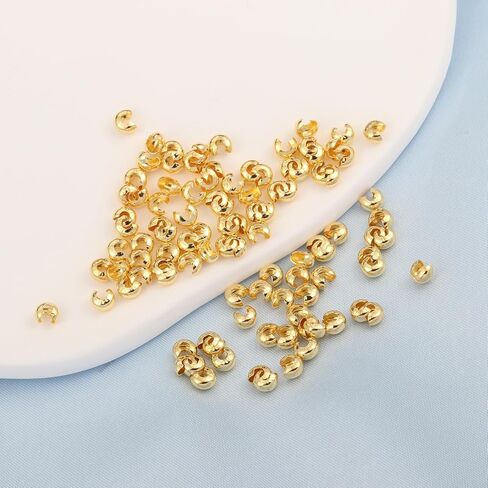100pcs Crimp Beads for Jewelry Making - 18K Gold Crimp Bead Covers, Half Round Open Crimp Bead Knot Covers 4mm (0.16 Inch) Beads Gold Plated Brass for Jewelry Craft Making in Saudi Arabia