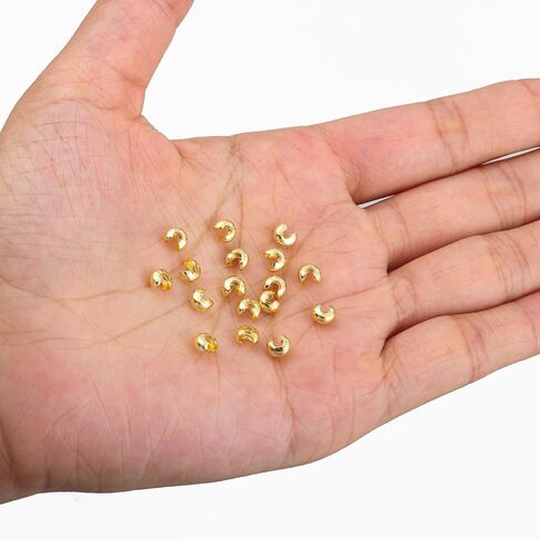 100pcs Crimp Beads for Jewelry Making - 18K Gold Crimp Bead Covers, Half Round Open Crimp Bead Knot Covers 4mm (0.16 Inch) Beads Gold Plated Brass for Jewelry Craft Making in Saudi Arabia