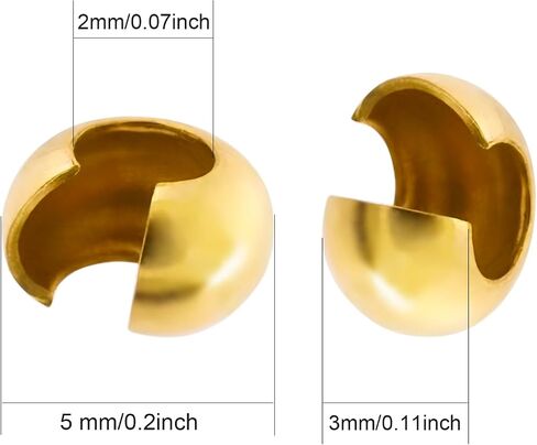 100pcs Crimp Beads for Jewelry Making - 18K Gold Crimp Bead Covers, Half Round Open Crimp Bead Knot Covers 4mm (0.16 Inch) Beads Gold Plated Brass for Jewelry Craft Making in Saudi Arabia