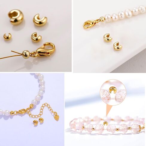 100pcs Crimp Beads for Jewelry Making - 18K Gold Crimp Bead Covers, Half Round Open Crimp Bead Knot Covers 4mm (0.16 Inch) Beads Gold Plated Brass for Jewelry Craft Making in Saudi Arabia