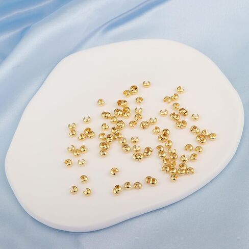 100pcs Crimp Beads for Jewelry Making - 18K Gold Crimp Bead Covers, Half Round Open Crimp Bead Knot Covers 4mm (0.16 Inch) Beads Gold Plated Brass for Jewelry Craft Making in Saudi Arabia