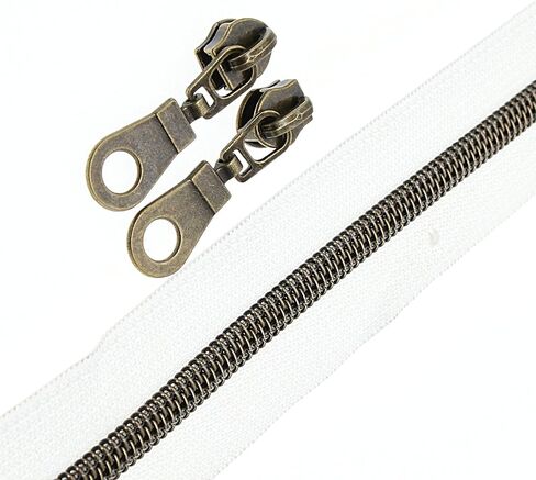 #5 Antique Brass Metallic Nylon Coil Zippers by The Yard Bulk Brown Zipper Tape 10 Yards with 25Pcs Pulls for DIY Sewing Craft Bags YIGUANXIN in Saudi Arabia