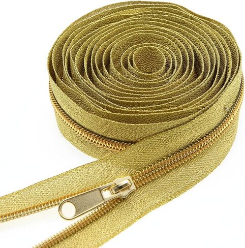 #5 Antique Brass Metallic Nylon Coil Zippers by The Yard Bulk Brown Zipper Tape 10 Yards with 25Pcs Pulls for DIY Sewing Craft Bags YIGUANXIN in Saudi Arabia