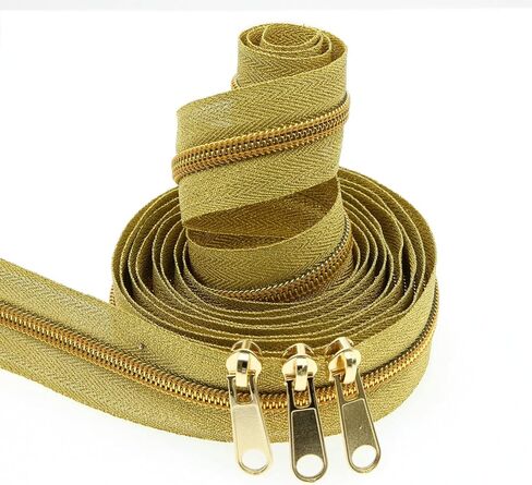 #5 Antique Brass Metallic Nylon Coil Zippers by The Yard Bulk Brown Zipper Tape 10 Yards with 25Pcs Pulls for DIY Sewing Craft Bags YIGUANXIN in Saudi Arabia