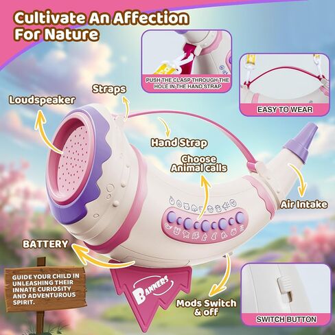 Outdoor Discovery Animal Caller Toys for Kids Toddlers, Hunting Toys with 2 Modes & 30 Realistic Animal Sounds, Animal Toys with 8" Horn and 5-Level Lights, Early Learning for Boys Girls Ages 3+ in Saudi Arabia