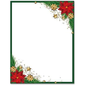 AnyDesign 60 Sheets Christmas Stationery Letterhead Paper Xmas Poinsettia Gold Star Letter Writing Paper for Note Greeting Party Office Printing, 8.5 x 11 Inch, Single-Sided