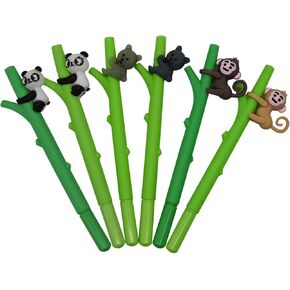 Maydahui 12 PCS Tree Climbing Monkey Panda Bear Rollerball Pen Cute Cartoon Animal Pens Soft Silicone Black Ink for Party Office School Stationery Supplies