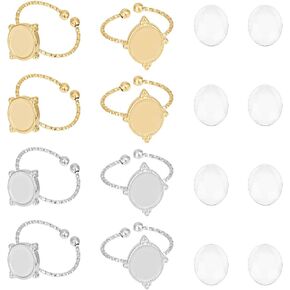 UNICRAFTALE 2 Colors 16Pcs DIY Blank Dome Ring Making Kit Adjustable Oval Cabochon Ring Blanks Stainless Steel Open Cuff Ring Settings Frame Tray Bezel Glass Cabochons for Jewelry Making