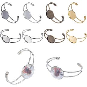 PH PandaHall 10 Pcs 5 Colors Brass Bezel Tray Blank Cuff Bangles Bracelet Fit 25mm Round Cabochon for Bracelet DIY Jewelry Making, Men and Women