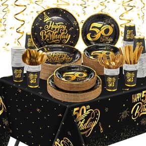 Yaomiao 146 Pcs Rip to My 20s Birthday Decorations Tableware 30th Happy Birthday Disposable Tablecloth, Paper Cup, Plates Set for 24 Guests Women Men 40th Birthday Party Supplies in Kuwait