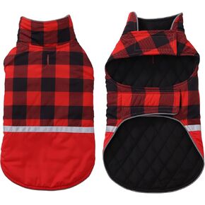Dog Winter Coat,Waterproof Dog Padded Jacket,Cold Weather Dog Vest Coat,Pet Outdoor Apparel Warm Dog Clothes for Small Medium Large Size Dogs British Style Plaid-Red-XL