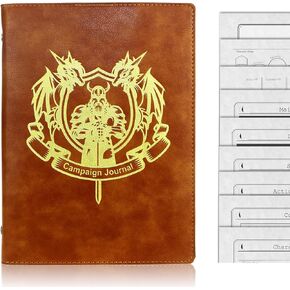 Mazeran Campaign Journal for DnD, Leather Golden Foiled PSoft Cover, Fantasy Handmade Dungeons and Dragons 5e Character Sheet, B6 6-Ring Binder Refillable Pages (Brown 2 Set of Campaign Pages)