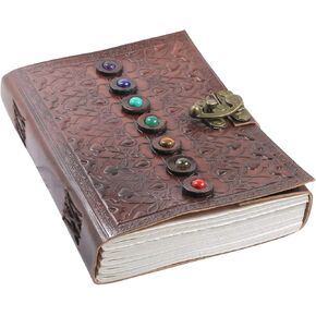 Universal Large Tree of Life Handmade Genuine Leather Blank NoteBook Daily Notebook Scrapbook Album Unlined Planner Gift For Men & Women Office Product – Organizer (7 STONE)