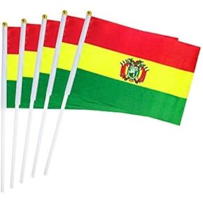 25 Pack Hand Held Small Mini Flag Bolivia Bolivian Flag Stick Flag Round Top National Country Flags,Party Decorations Supplies For Parades,World Cup,Festival Events,International Festival
