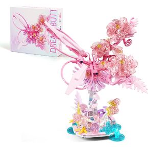 Crystals Flowers Botanical Collection for Adults - 490 Pcs Building Sets, Pink Transparent Crystal Flowers Toys, Plants Botanical Flores Gift Table Art for Adults for Kids Adults