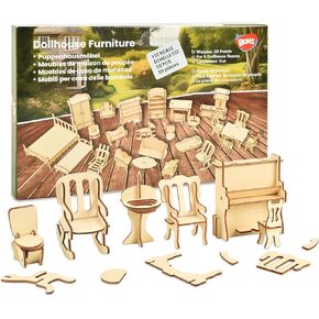 BOHS Scale 1:12 Dollhouse Furniture Set for 6-Inch Doll - Wooden 3D Puzzles - 28-Piece Dollhouse Furniture for 6 Rooms