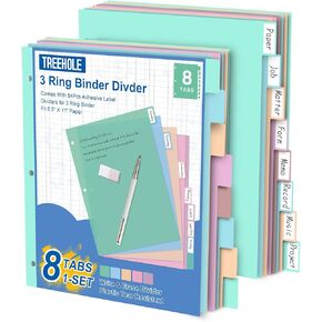 Binder Dividers with Tabs, Plastic 8 Tab Dividers,Letter Size 8.5 x 11 inches Colorful Page Dividers for 3 Ring Binder (8)