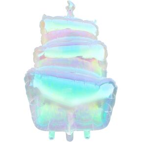 Birthday Cake Aluminum Foil Balloons,38 Inch Gaint Three-Tier Iridescent Holographic Thickened Large Birthday Mylar Helium Balloon,Girls Women Kids Baby Shower Birthday Party Decorations Supplies