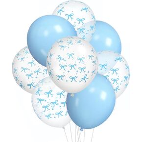 30Pcs Party Decoration Blue Bow Latex Balloon 12 in Blue White Bowknot Party Balloon Cute Bowtie Printed Clear Balloon for Birthday Bachelorette Bridal Party Decor