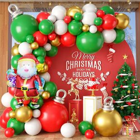 Christmas Balloon Arch kit, Xmas Red Gold White Green Balloons Christmas Balloon Garland Arch Kit with Bell Balloons 40 inch Santa Claus Foil Balloon for Christmas Xmas Party Decorations