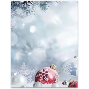 AnyDesign 60 Sheet Christmas Stationery Paper Winter Snowflake Hanging Ball Letterhead Letter Writing Paper for Notes Greeting Card Invitation Office Printing, 8.5 x 11 Inch, Single-Sided