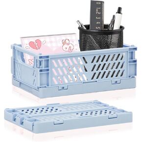 2-Pack Mini Creats Foldable Plastic Baskets ,Collapsible Storage Box for Organizing and Storag,Home Kitchen Bedroom Bathroom Office Tool (Blue, 5.9x3.8x2.2'') (PINK)