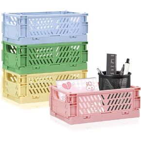 2-Pack Mini Creats Foldable Plastic Baskets ,Collapsible Storage Box for Organizing and Storag,Home Kitchen Bedroom Bathroom Office Tool (Blue, 5.9x3.8x2.2'') (PINK) in Kuwait