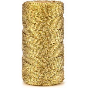 jijAcraft 328 Feet Gold String Twine - 1.5mm Metallic Ornament Thread Gift Wrapping - Inelastic Macrame Glitter Gold Cord for Crafting, Wedding Gift Package, DIY Presents Wrapping Decoration